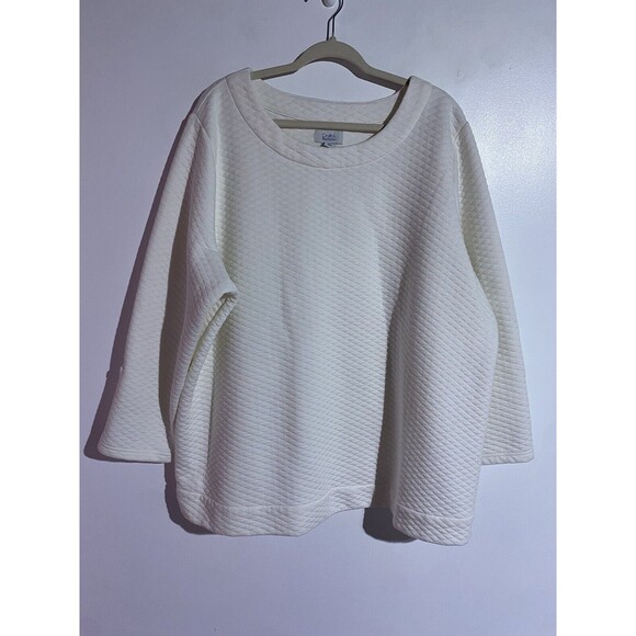 Croft & Barrow Sweater Womens 3X White Quilted Grannycore Cozy Warm Roll Tab - Picture 1 of 13